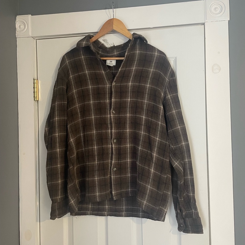 H&M Brown Checkered Regular Fit Button-Down Shirt